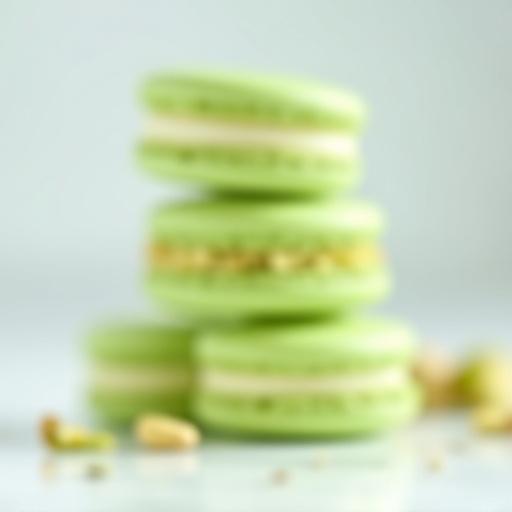 A stack of delicate pistachio macarons.